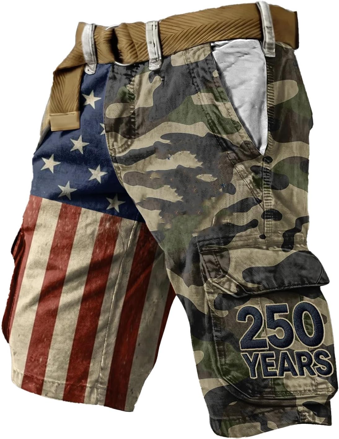 Mens Cargo Shorts 250 Anniversary USA Shorts American Flag 1776-2026 4th of July Patriotic Multi Pockets Cargo Short