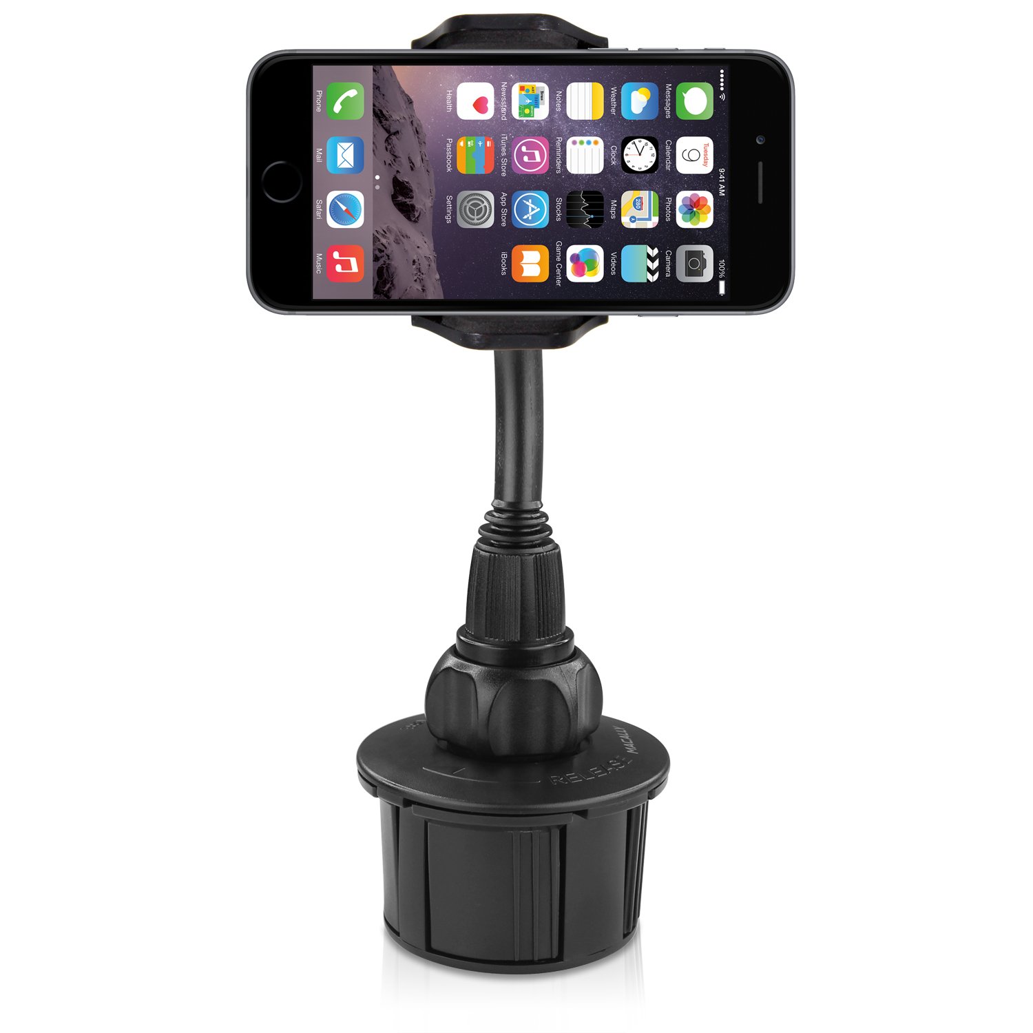 Macally MCUPXL - Soporte ajustable para el sujetavasos del coche con cuello flexible de 10 cm para iPhone, smartphone y teléfono móvil