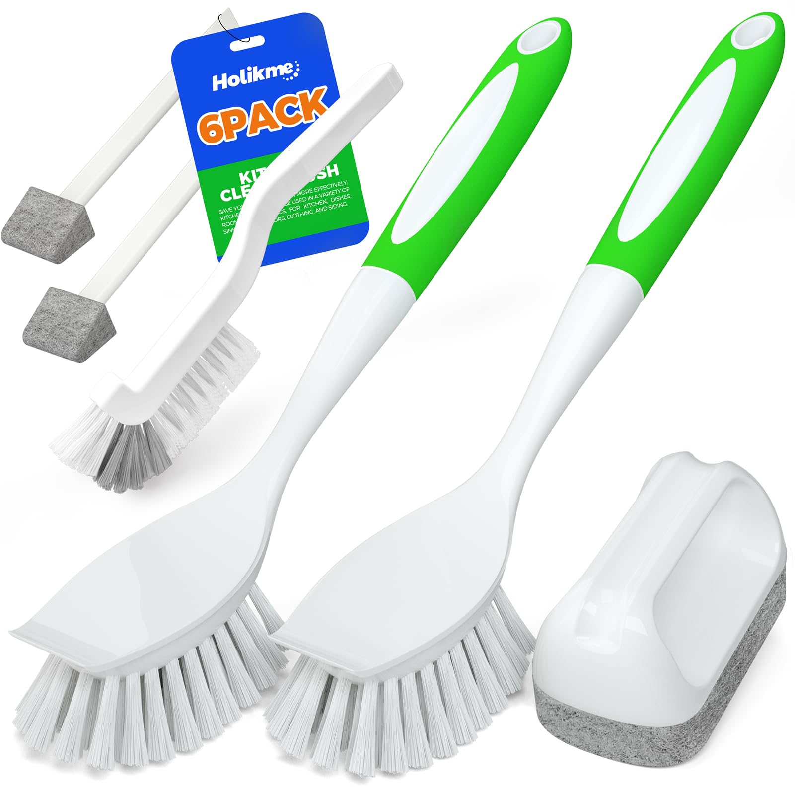 Holikme 6Pack Kitchen Cleaning Brush, Green