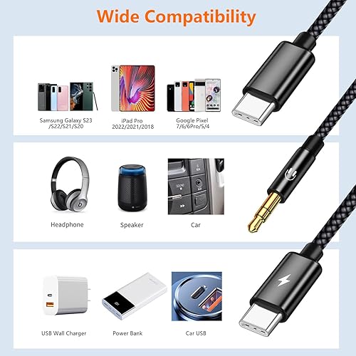 Miniatura 10 de Cable auxiliar USB C a 0.138 in para automóvil con cargador USB C (blanco)