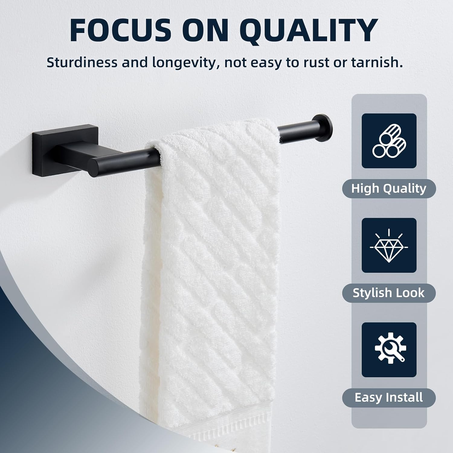 Suyar Hand Towel Holder Matte Black, Towel Bar for Bathroom | SUS304 Stainless Steel, Wall Mounted