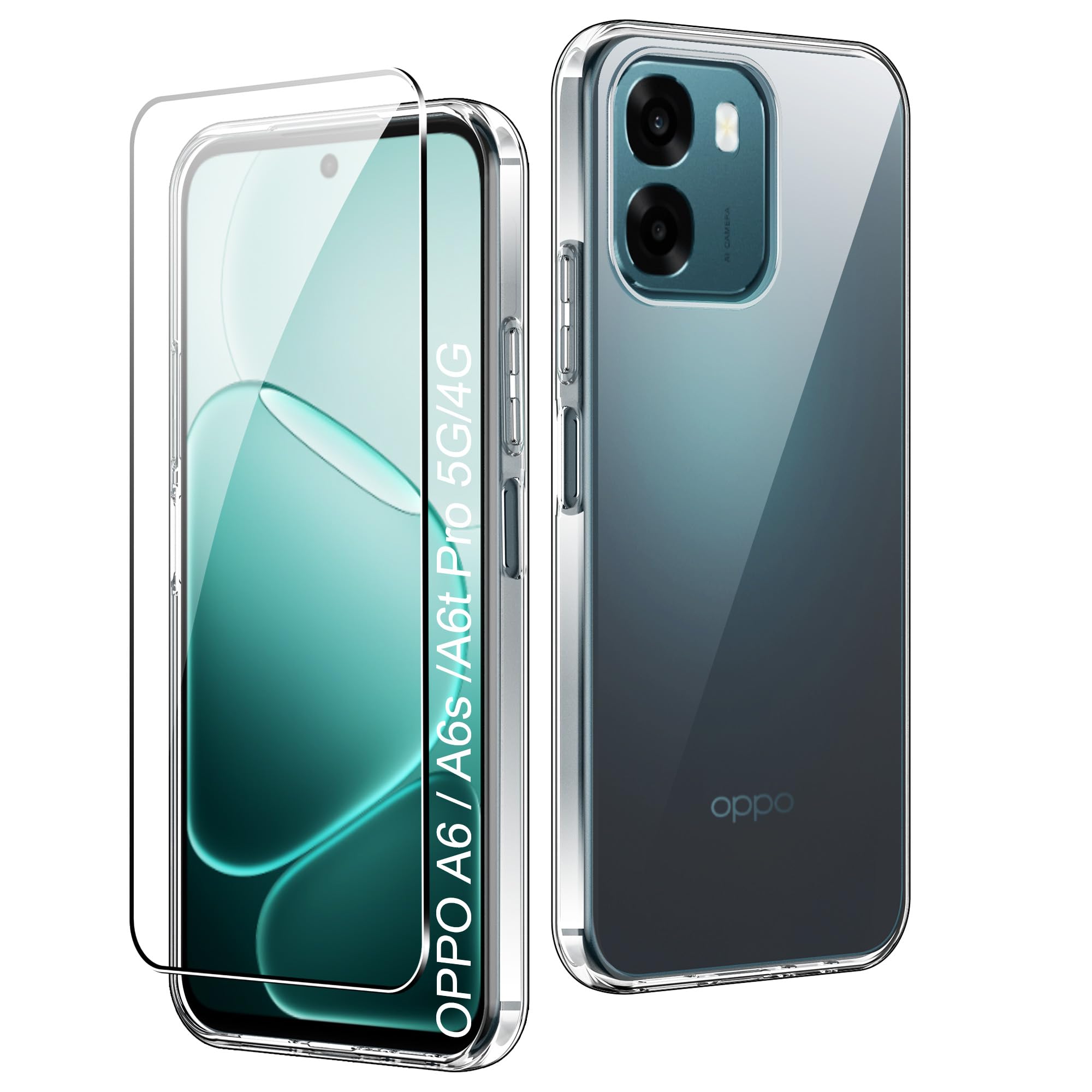 CAUHENYEE Trasparente Cover per OPPO A6 / A6s / A6t Pro 5G/4G Custodia, con 1 Pezzi Schermo in Vetro Temperato, Cover Sottile e Morbida in TPU Trasparente