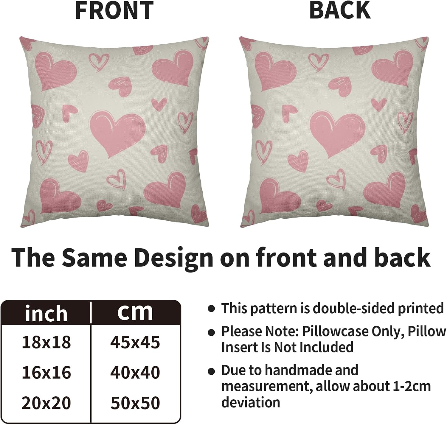 Light Pink Cream White Valentines Pillow Covers 24X24 Set of 2, Valentine's Day Love Heart Print Decorative Throw Pillow Covers Outdoor Farmhouse Holiday Decorations Cushion Case Couch Sofa Bed Decor