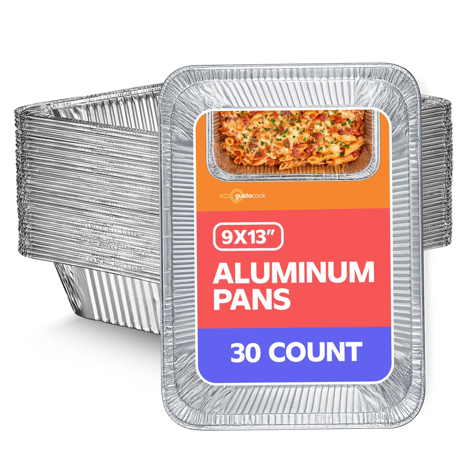 GUSTO 9x13 Inch Aluminum Foil Pans [30 Count] Half Size Deep