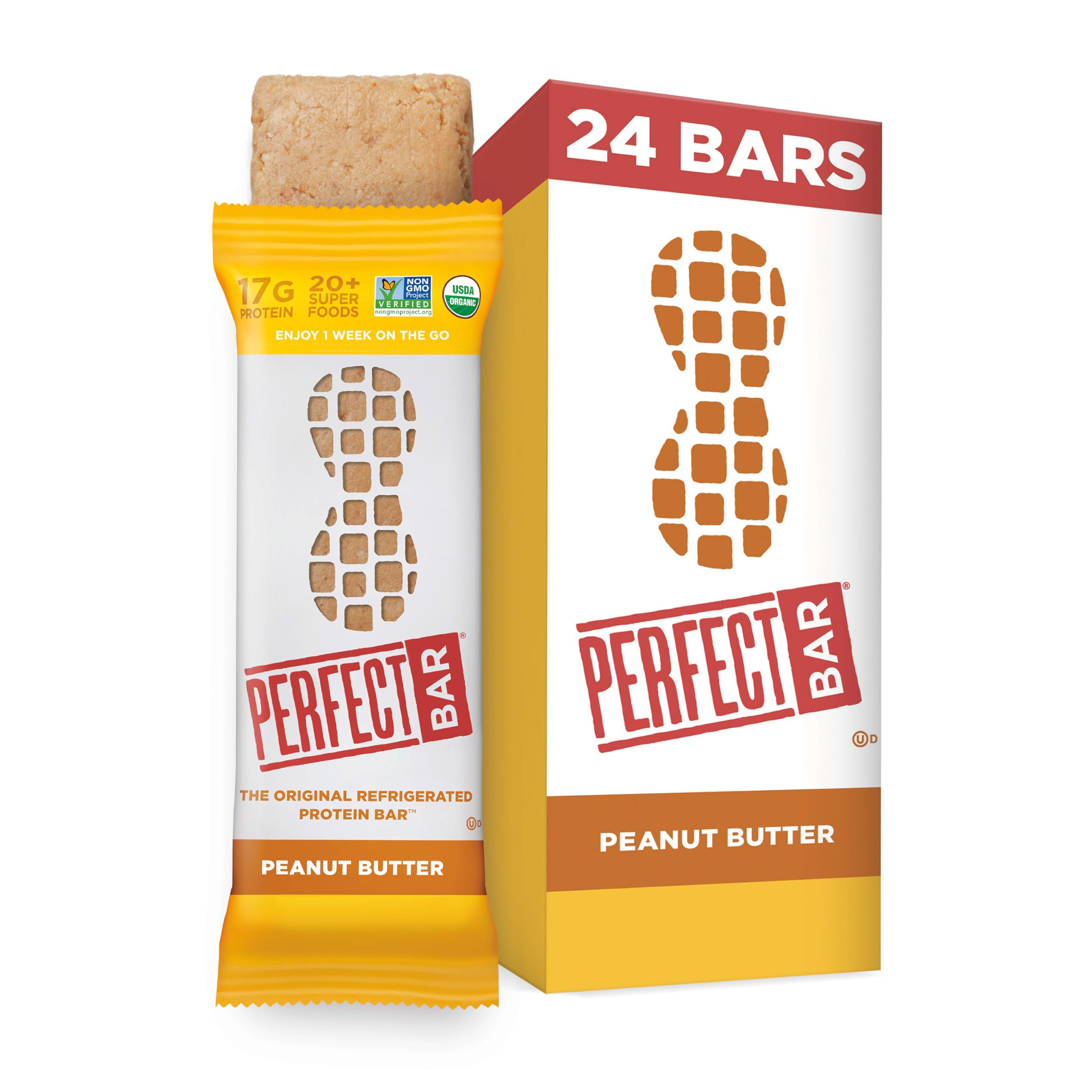 Perfect Bar Original Refrigerated Protein Bar, Peanut Butter, 2.5 Ounce Bar, 8 Count (Pack of 3)