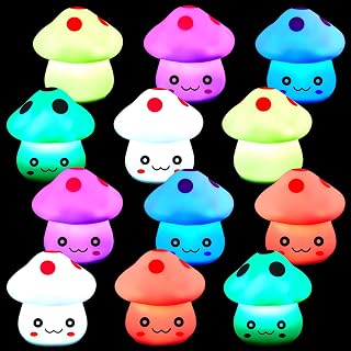 12 Pieces LED Night Light Cute Mushroom Night Lamp 7 Color Flashing Mushroom Decor Mini Pretty Mushroom Light Trendy Color Changing Toys for Party Decorations Room Bedroom Nursery Desk Home Birthday