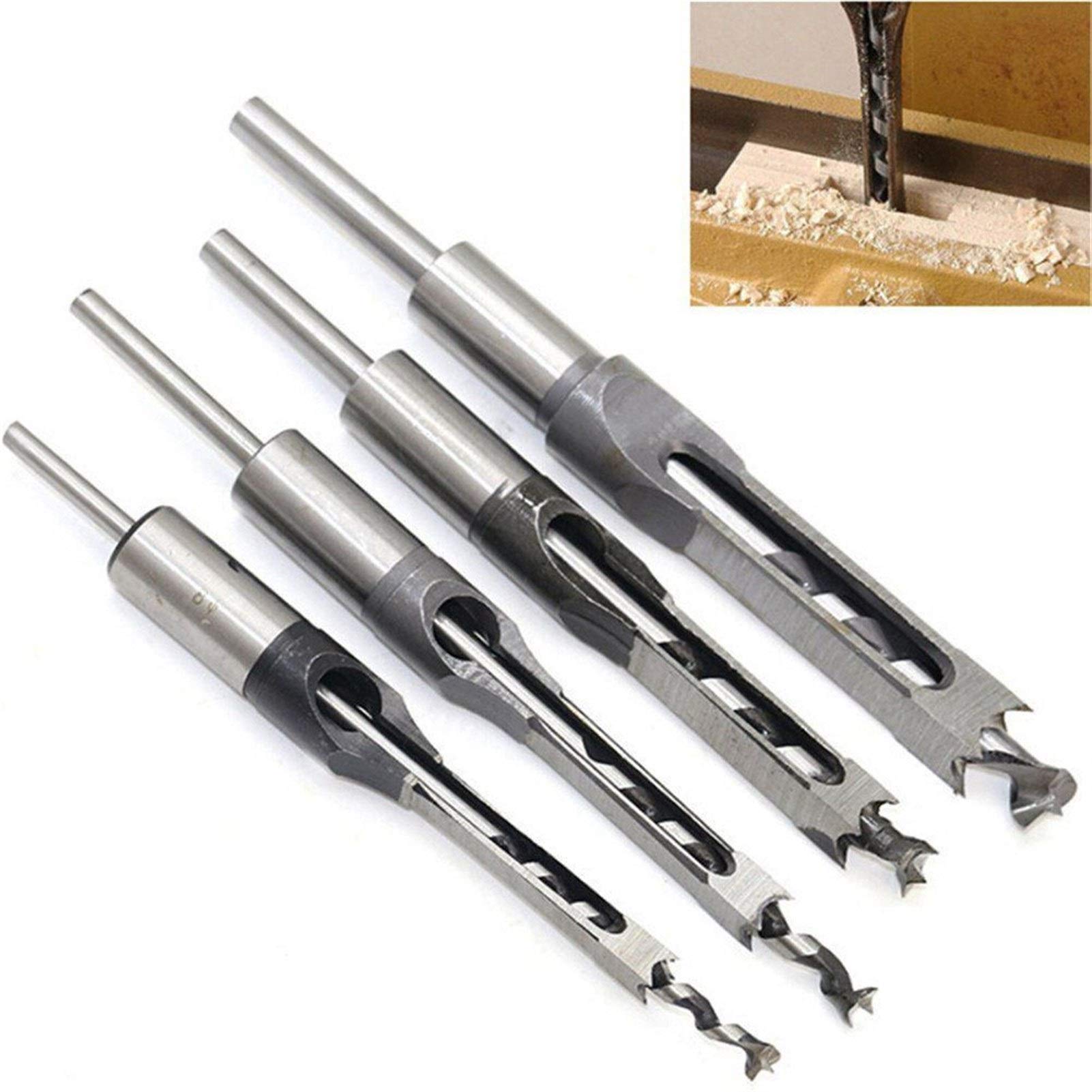 Kit Di Punte Per Scalpello Per Mortasa Per Trapano Per Legno Con Foro Quadrato Set Di Seghe A Tazza Per Lavorazione Del Legno 4 Pezzi Punte Per Trapano Per Foro Quadrato Per Lavorazione Del Legno Set