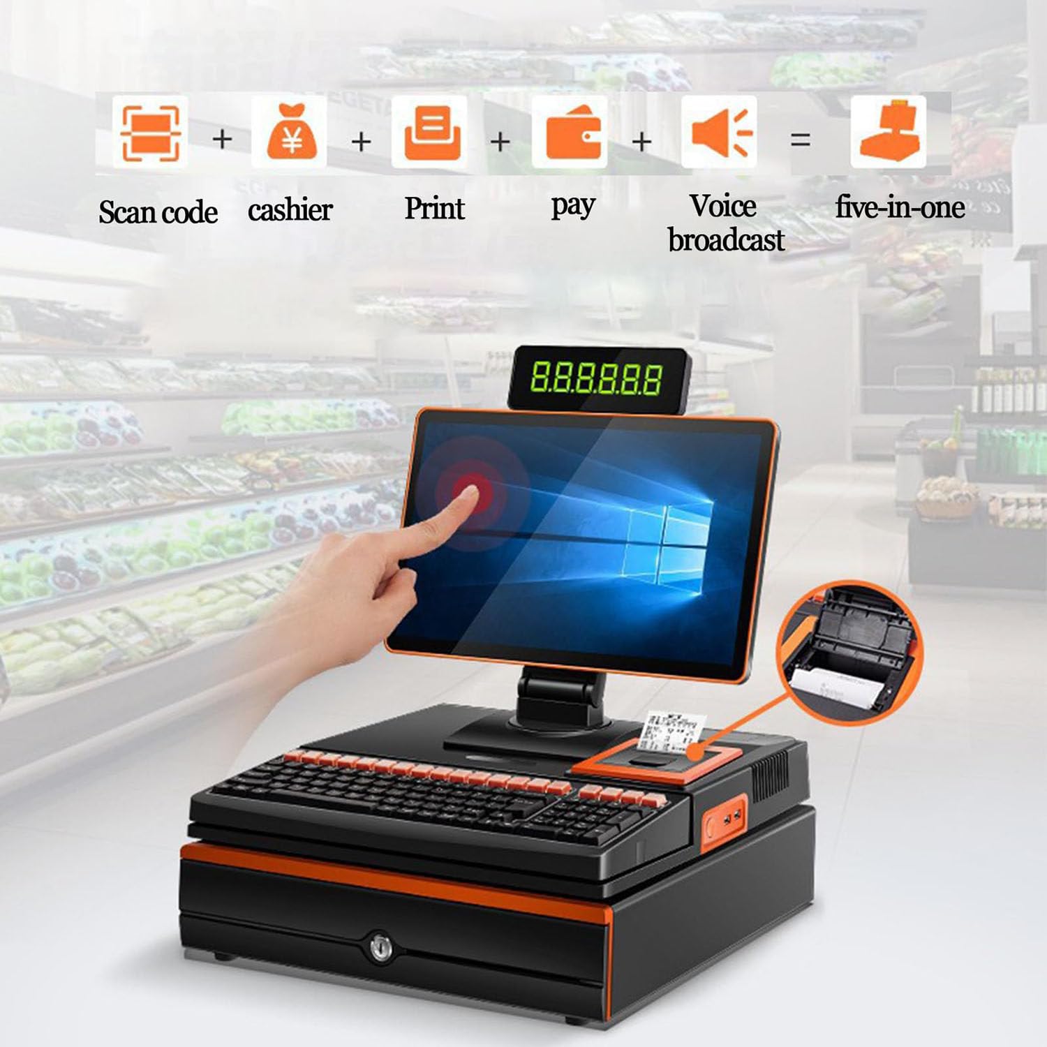 Caja registradora, Sistema TPV electrónico, Impresora térmica de Carga rápida, con cajón para pequeñas Empresas, restaurantes, Venta minorista, Doble Pantalla.