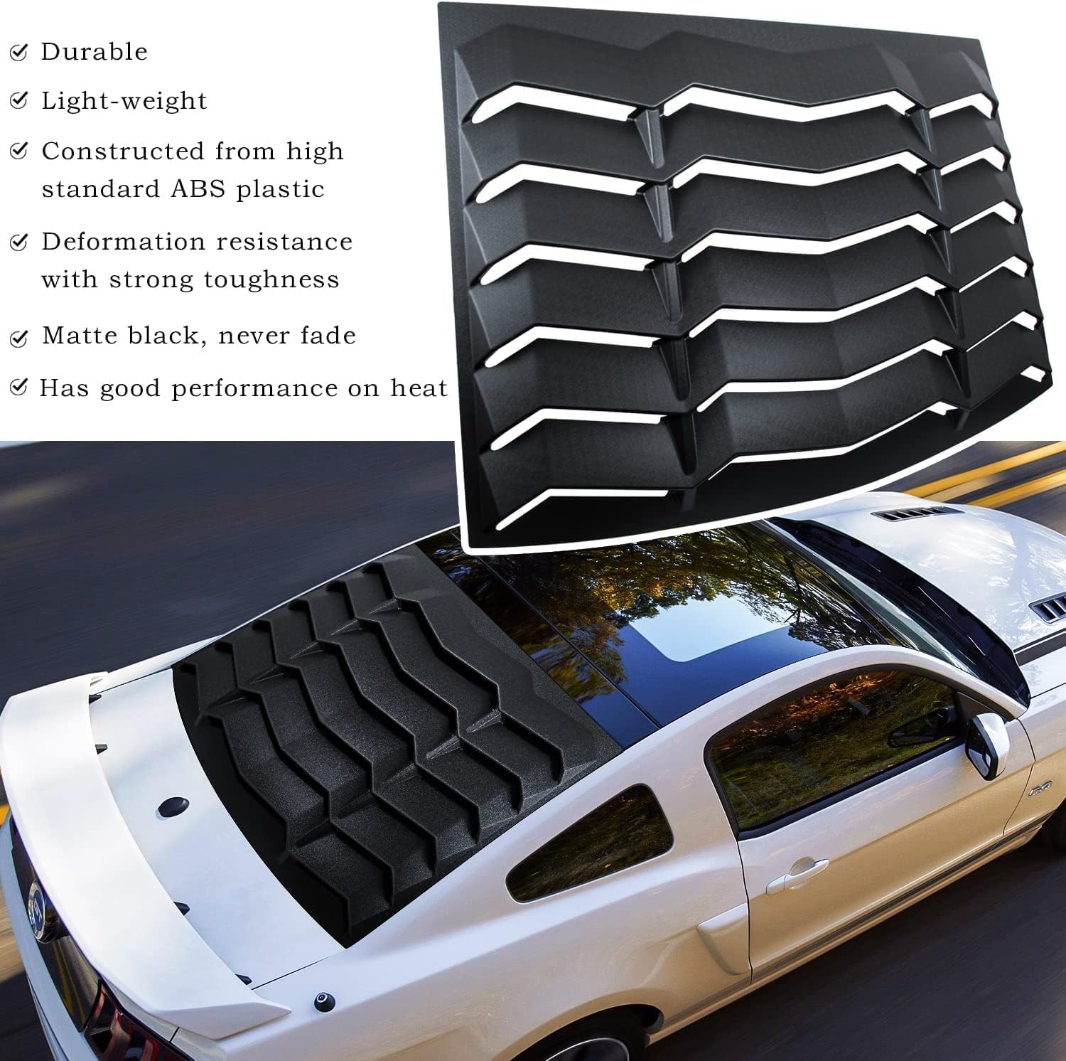 Rear and Side Window Louvers for Ford Mustang 2005-2014, Lambo Style ABS Sun Shade Cover, Custom Fit Matte Black, GT Style