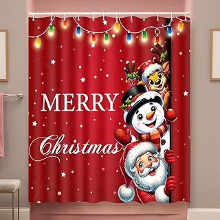 Tieshankao Christmas Shower Curtain Santa Claus Snowman Reindeer Bathroom Decor with 12 Hooks 72 x 72 Inches Xmas Decorations