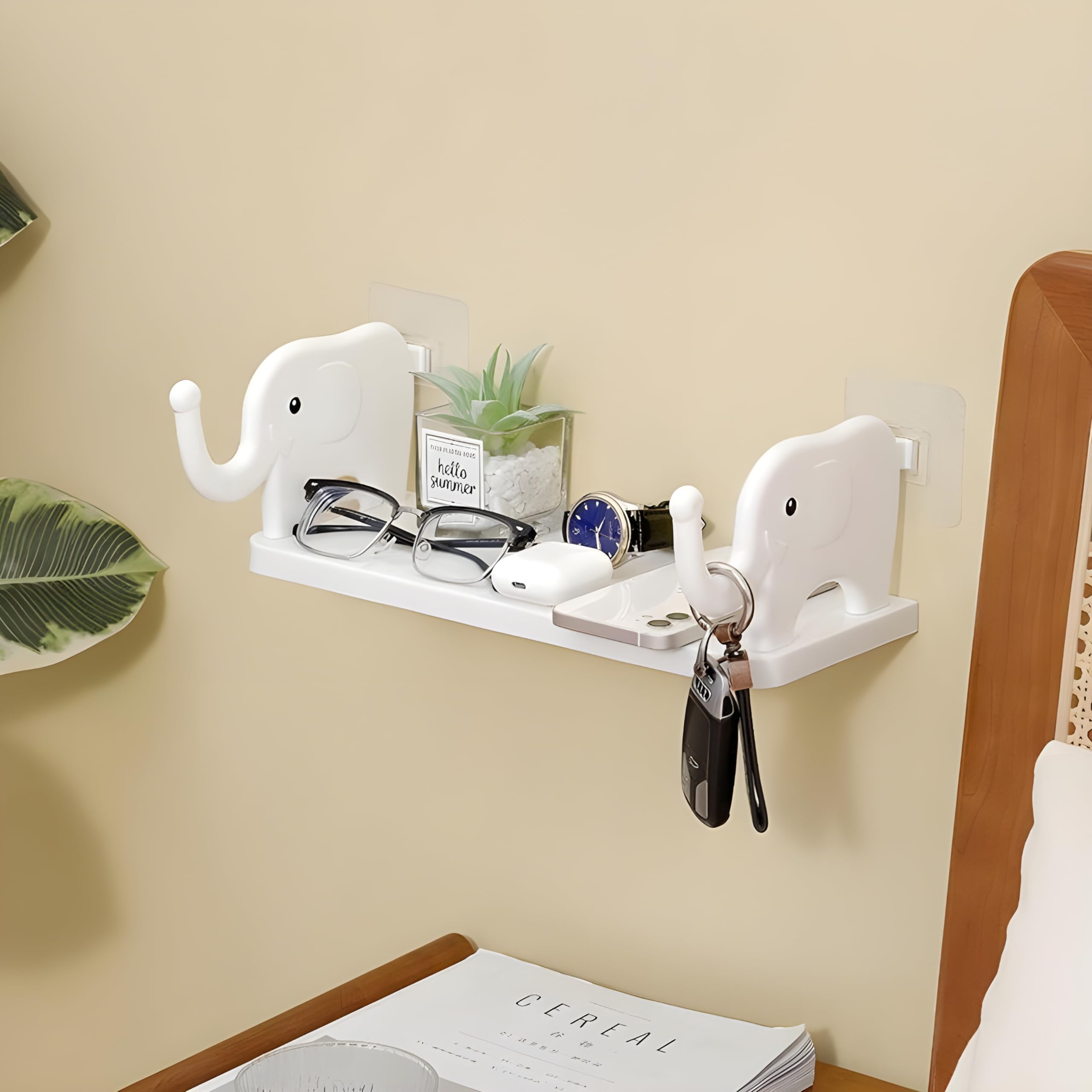 Self Adhesive Floating Elephant Shape Shelves Wall Shelf for Kitchen Bathroom Entryway Stand Holder for Bedroom Toilet Kitchen Office Shelf Wall Holder, Plastic-image-48