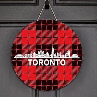 Welcome Sign Canada Toronto Round Wood Sign Rustic City Landscape Silhouette Sign City View Scenery Wall Decor Hanging Plaque Sign For Home Kitchen Living Room Table Housewarming Gift 8x8in