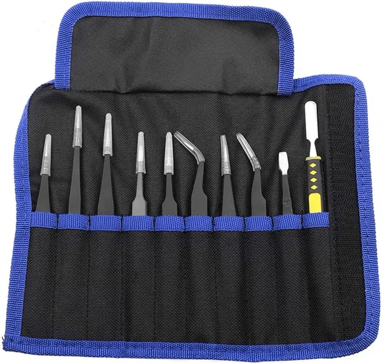ESD Stainless Steel Tweezers Precision Anti-Static Industrial Repair Tools Tweezers 10Pcs(Set 2)