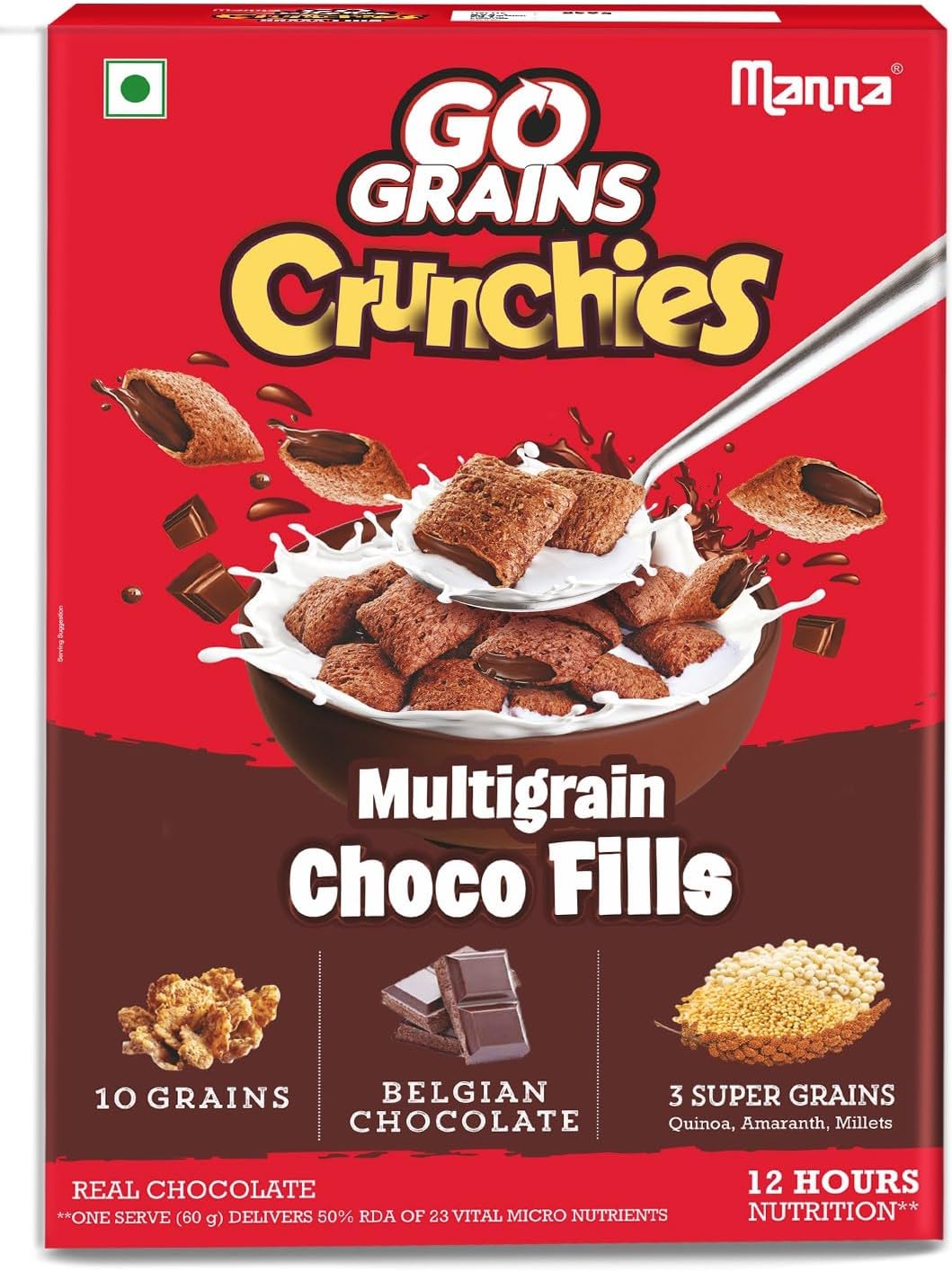 Choco Fills 450G Multigrain. Zero Maida, 10 Grains Protein & Fibre Rich Breakfast Cereal Or Anytime Snack. Go Grains Chocolate Crunchies, 12 Hour Nutrition In Bowl