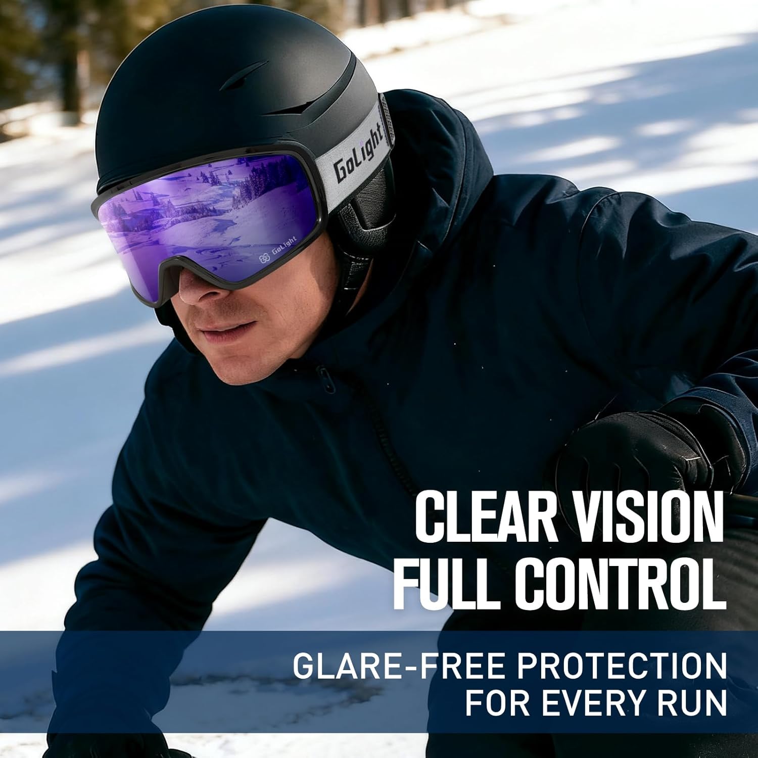 GoLight Polarized Anti-Glare OTG Ski Goggles – Anti-Fog Double Lens, UV400, Triple-Foam, Anti-Slip Strap for Men & Women