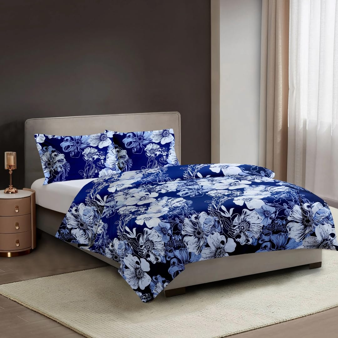 ARUUJ – Super King Duvet Cover Set, Soft Printed Bedding Set, 100% Brushed Microfiber Duvet Cover With Pillowcases, Quilted Bedding Sets, Breathable Comforter (Blue Floral, (180 x 200cm)
