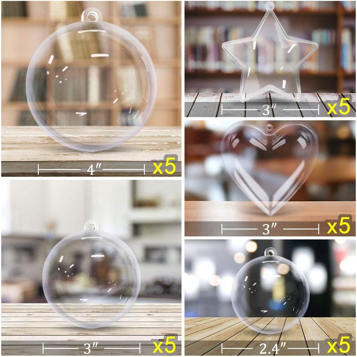 GameXcel 25 PCS Clear Plastic Ornaments for Crafts - DIY Plastic Fillable Christmas Tree Hanging Ball - Bath Bombs Making Molds - Christmas New Year Wedding Decorations