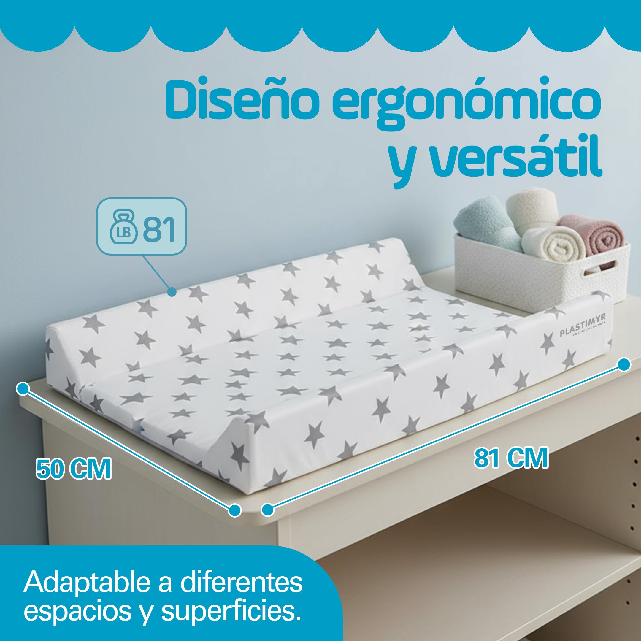 Plastimyr - Cambiador Flexible Bebe - Cambiador Bebe Impermeable - 81 x 50 x 9 cm