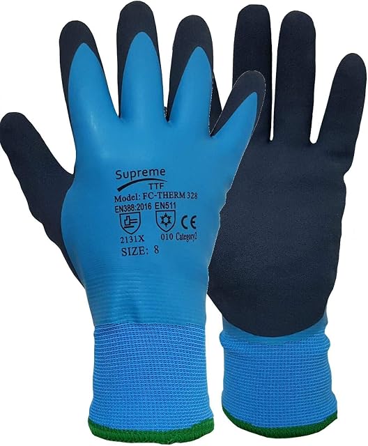 Thermal Waterproof Winter Cold Gloves Latex Insulated Safety Work Gloves Winter Cold Freezer Blue (Medium)