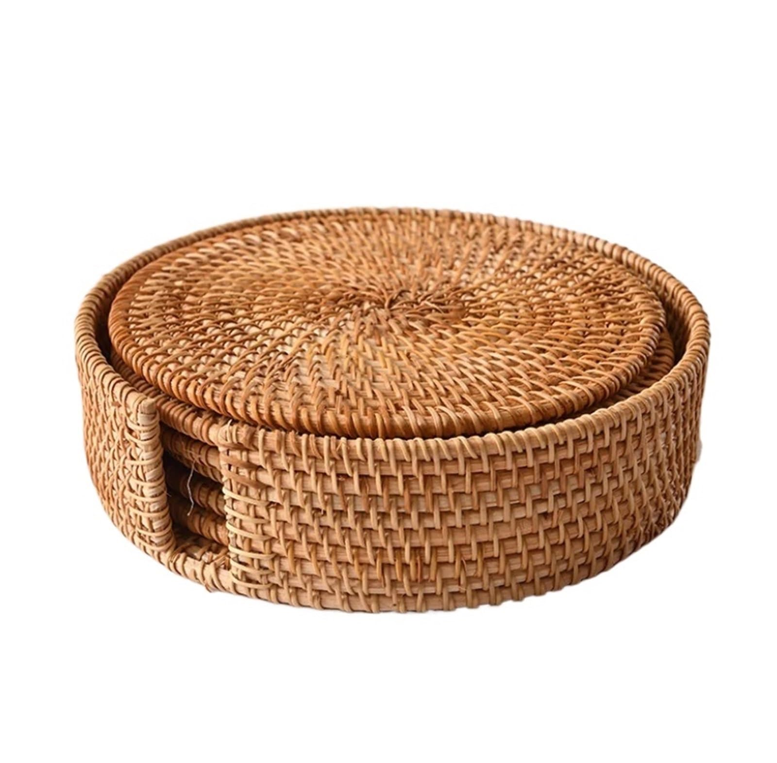 4 Pcs 8-20CM Round Rattan Cup Mat Coasters Hand Woven Insulation Placemats Table Padding Kitchen Decoration Accessories For Drinks Home(13CM)