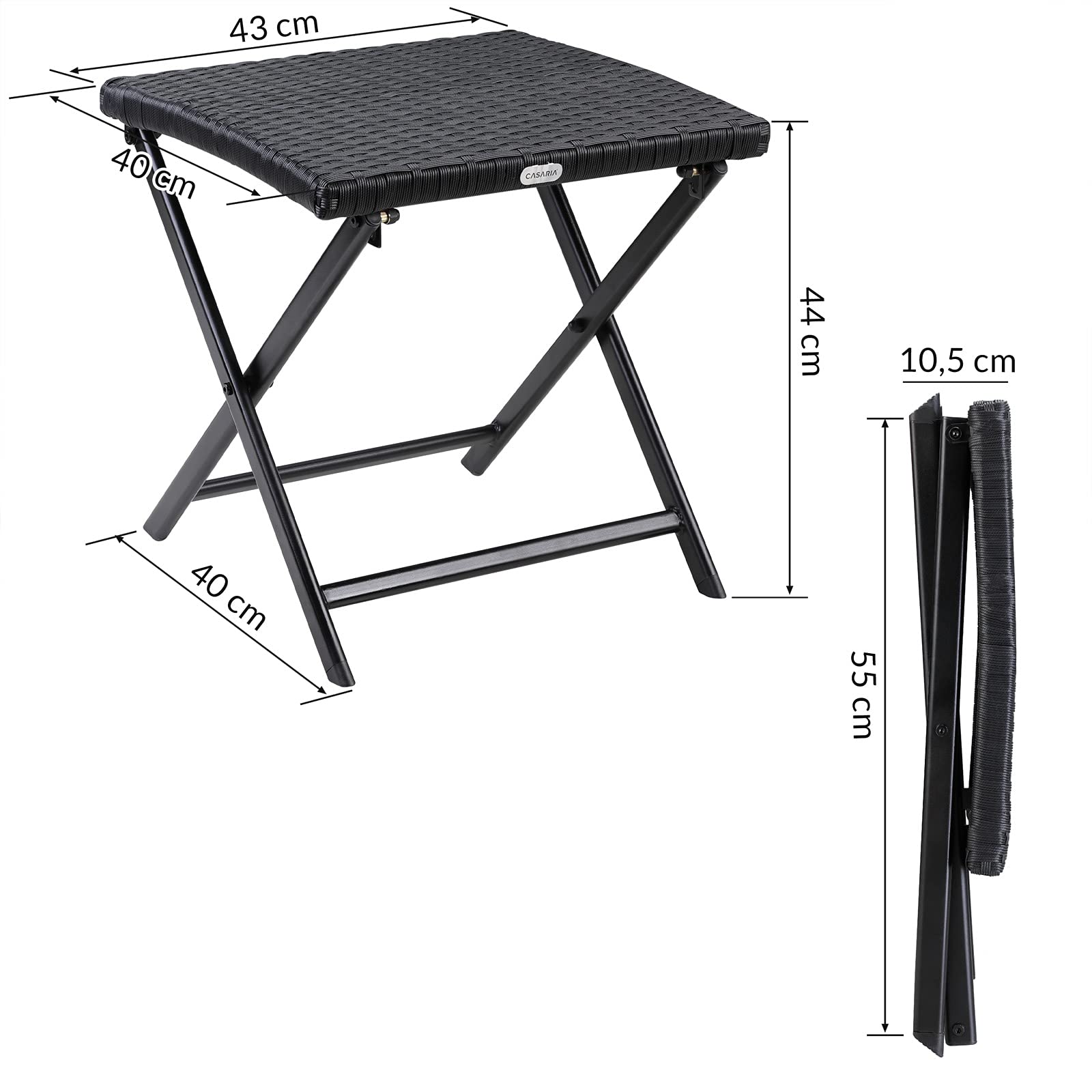 Casaria® Sgabello Pieghevole in Polyrattan Max Carico 75kg 44x40x44cm Leggero Portatile Salvaspazio Giardino Poggiapiedi