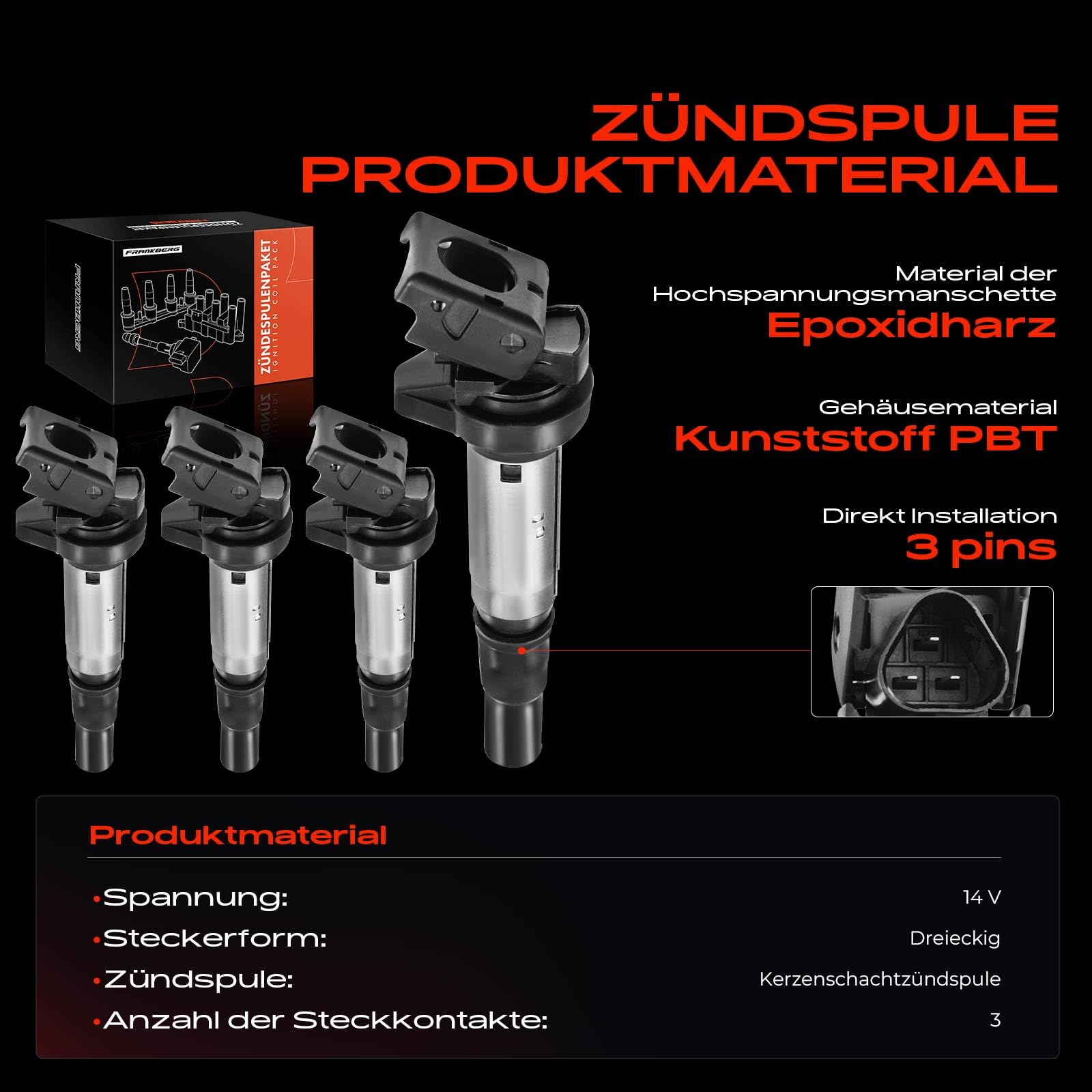 Frankberg 4x Zündspule Kompatibel mit 1er 3er M-i-n-i Berlingo C3 C4 C5 DS3 DS4 DS5 2008 5008 207 208 308 508 Partner RCZ 1.4L 1.6L. Benzin 2006-Heute 12137575010