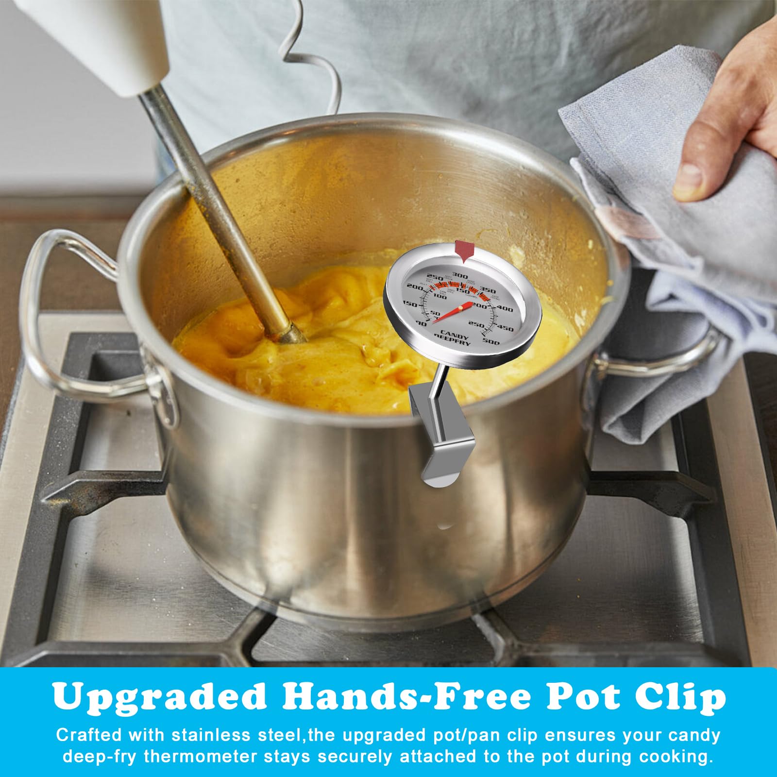 Stainless Steel Candy Thermometer with Pot Clip Deep Fry Oil Thermometer with 9" Long Probe & 2" Dial Accurate Temperature Reading for Cooking Candy Sugar Jelly Syrup Deep Frying Thermometer - Image 6