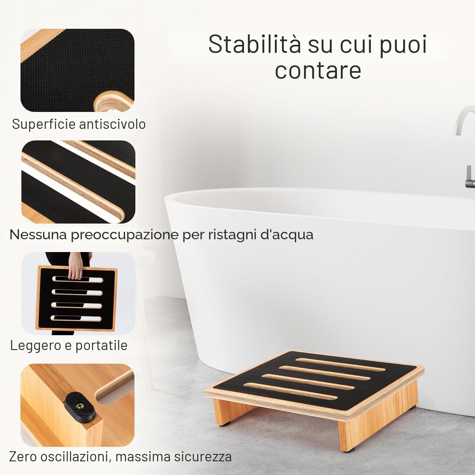 StrongTek Sgabello One Step per adulti con superficie antiscivolo in gomma per gradini e scalini portatili in legno, 199.6 kg, bagno o comodino, supporto per bambini e anziani (naturale)