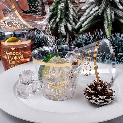 Miniatura 6 de WELLIFE 60 tazas de fiesta de Navidad, vasos de Navidad de 9 onzas, vasos de plástico de Navidad con diseño dorado de regalos de Navidad y deseos,