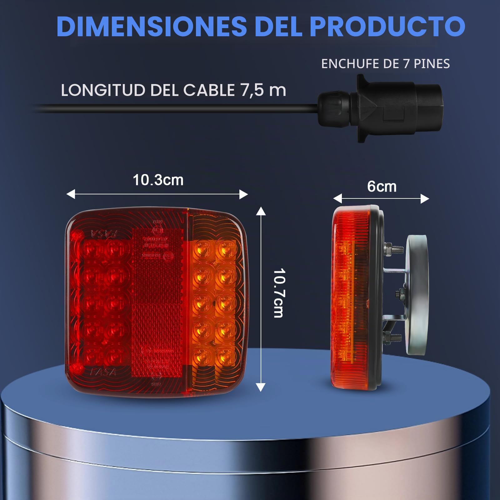 AOHEWEI Kit de Luz Trasera para Remolque LED Lámpara De Freno de Camión Magnético 12V Iluminación Indicadora con Imán, Cable de 7,5m y Enchufe de 7 Pines para Remolque, Caravana o Camión (Type c)