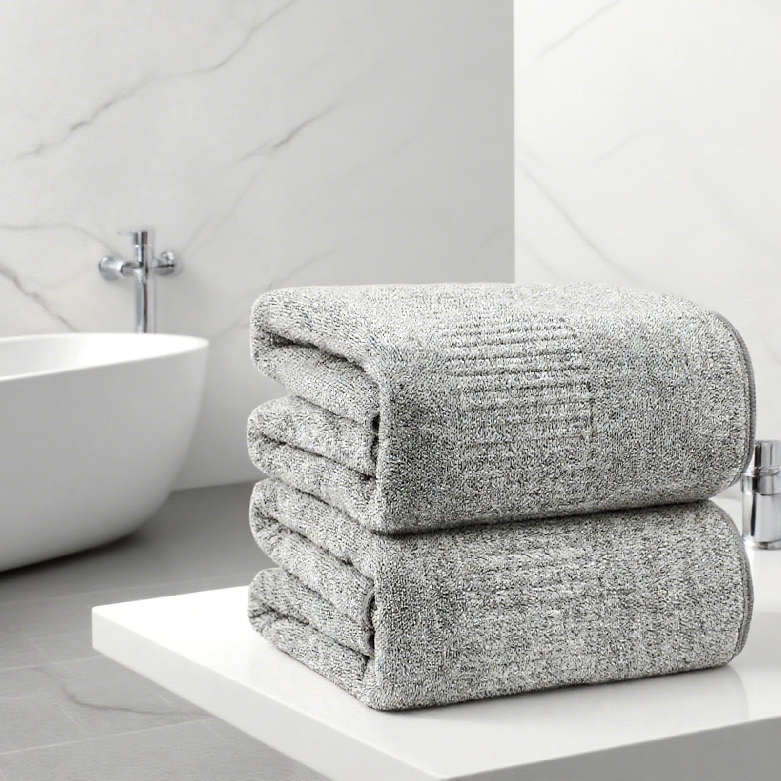 SEISSO Paquete de 2 Toallas de Baño, Sábanas de Baño de Fibra de Bambú 90 x 160cm, Sábana de Baño Súper Suave, Altamente Absorbente y de Secado Rápido, Uso para Hotel, SPA, Baño, Gris