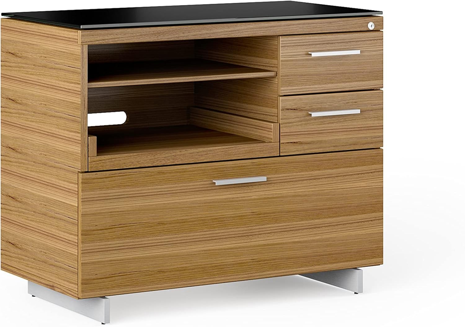 BDI Furniture Sequel 20 6117-35'' Locking Lateral 3-Drawer File Cabinet with Letter or Legal-Size File Drawer, 2 Drawers, Printer Tray, Adjustable Shelf, Natural Walnut, Satin Nickel