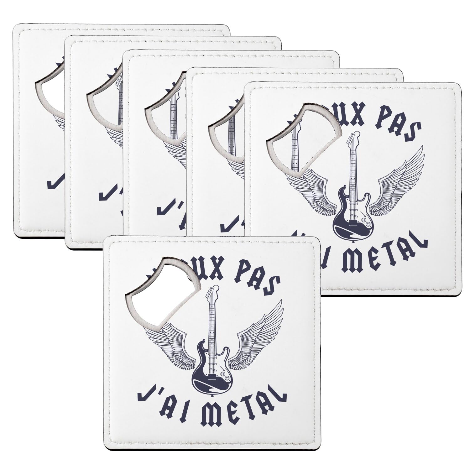 Sous verre décapsuleur J'Peux Pas J'Ai Métal le cadeau idéal en lot de 6 pour guitariste