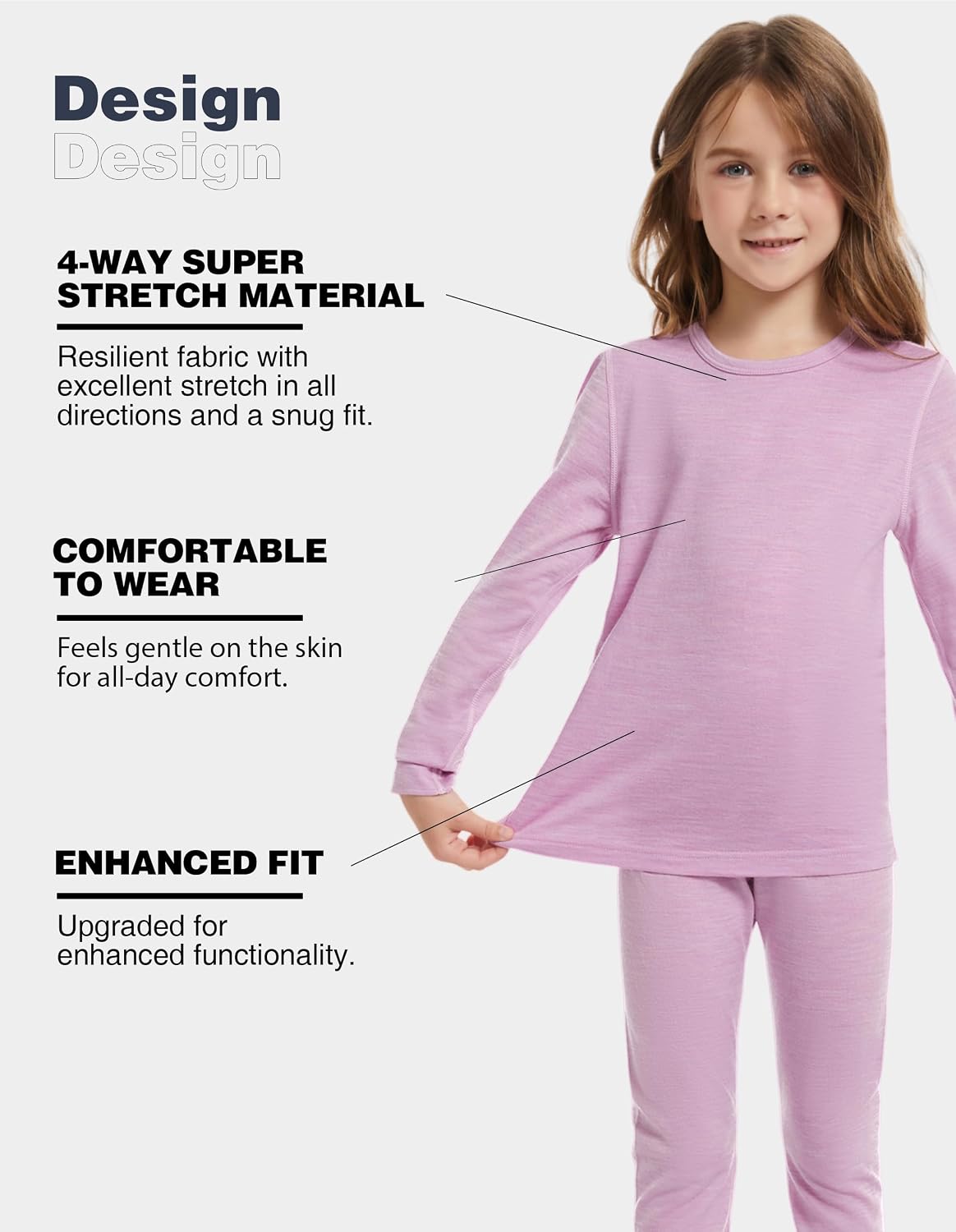 Kids Unisex 100% Merino Wool Base Layer Tops Lightweight Thermal Underwear Shirt