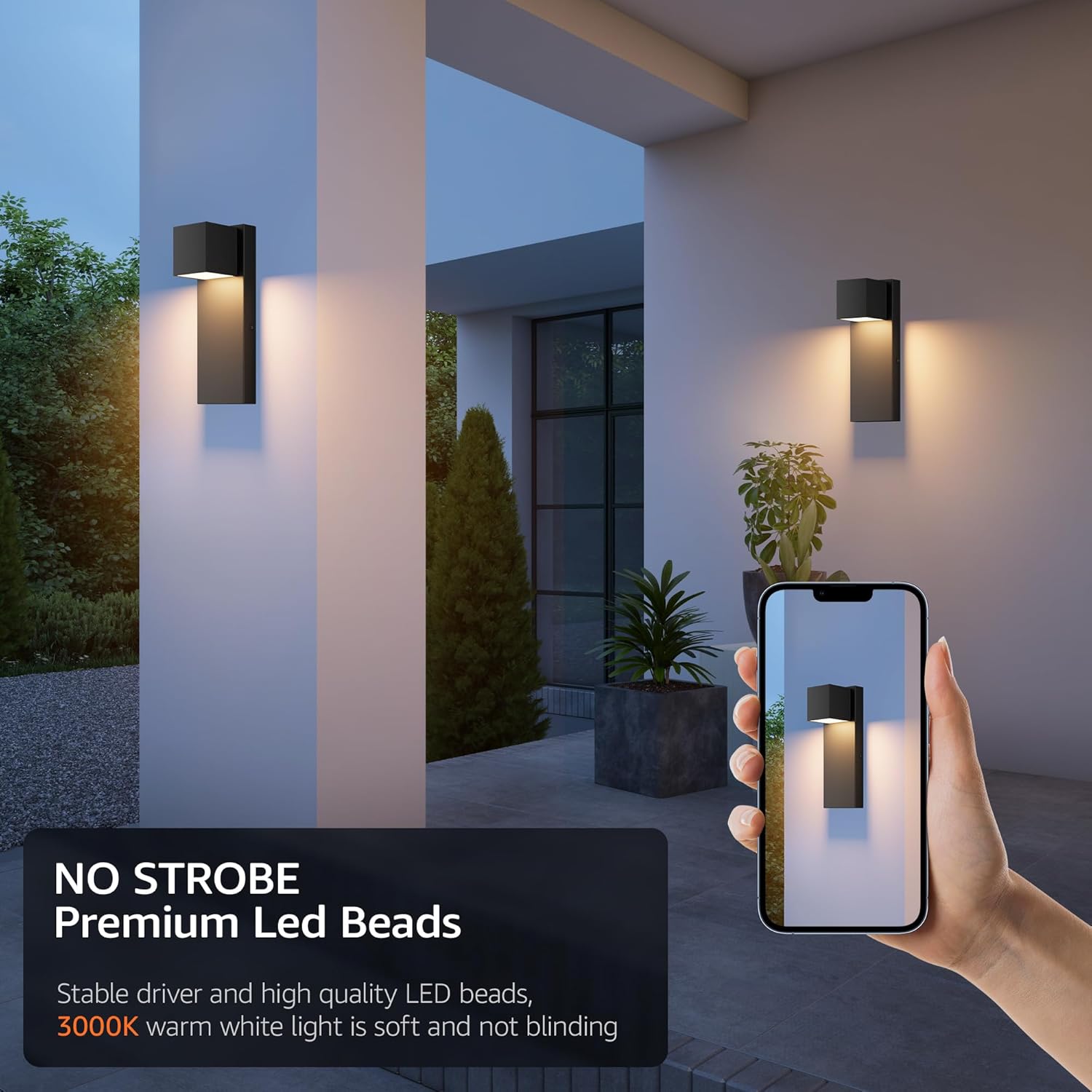 2 Pack 13" Modern Outdoor Led Wall Light,16W 3000K 1200Lumen Porch & Patio Hardwired Wall Mount Wall Sconces,Exterior IP65 Waterproof Aluminum Wall Lamp for Front Door Garage Garden(Black)