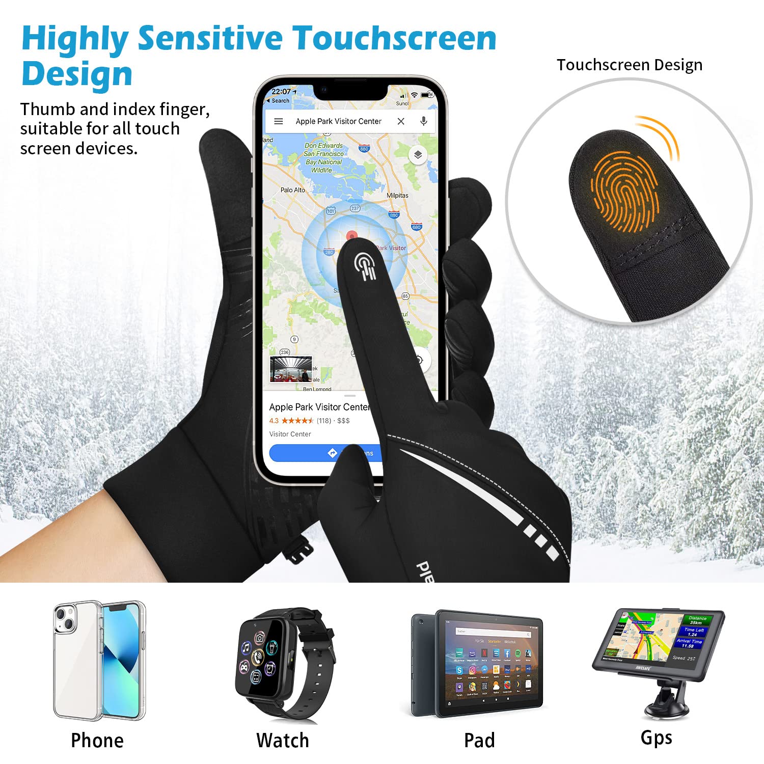 BENNALD Guanti Invernali, Ciclismo Guanti Guanti Moto Caldi Touch Screen Antivento Guanti da Sci Guanti Sportivi da Esterni per Trekking Sci Guida Corsa Sportivi Pesca per Uomo Donna