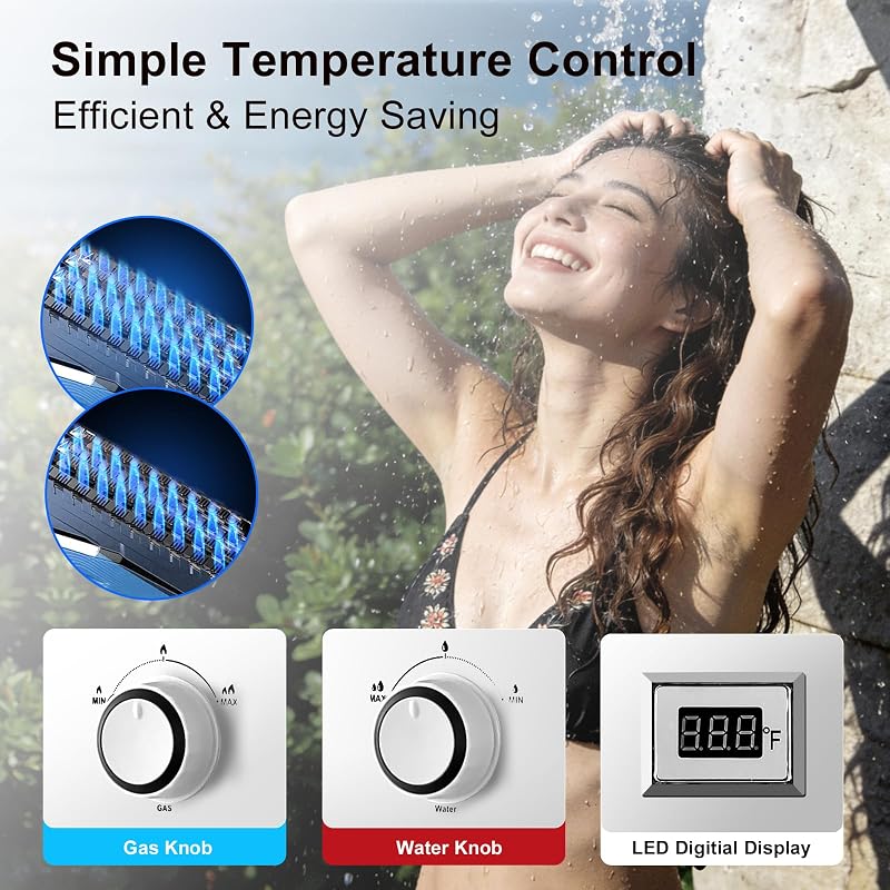 Propane Tankless Water Heater, 5L 1.32 GPM Outdoor Portable Gas Instant Hot Water Heater with Digital Display Overheating Protection, for Camping Barn Cabin RV Black image 6