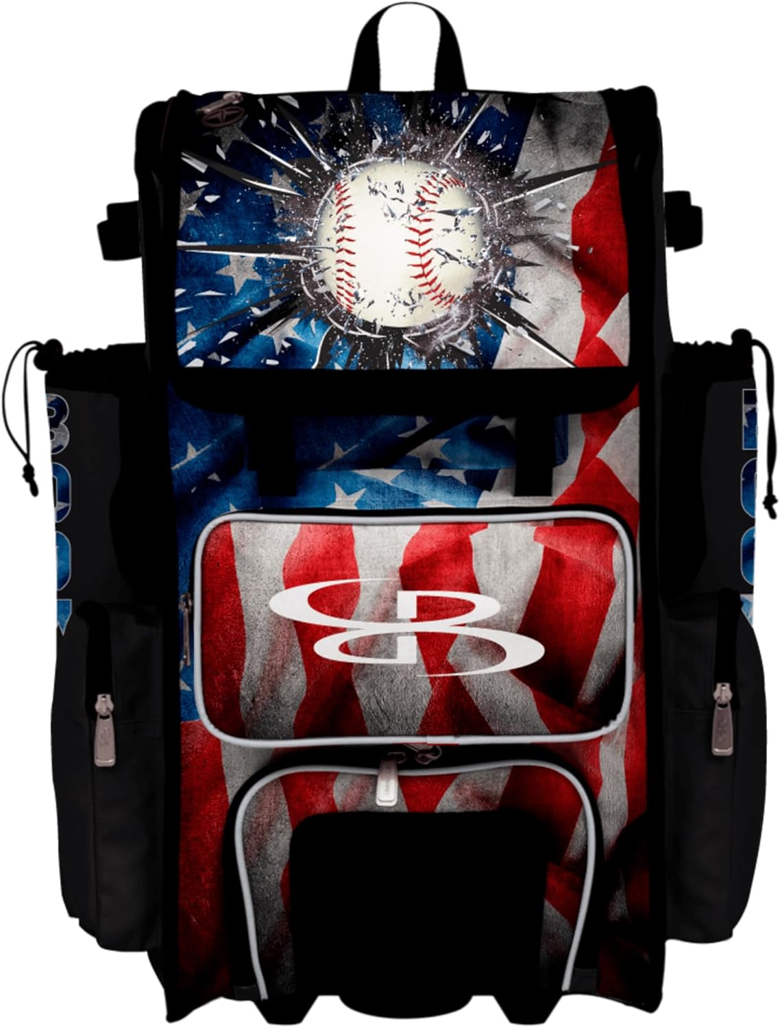 Boombah Superpack Hybrid Rolling Bat Bag - Wheeled & Backpack Version - USA Baseball Grand Slam Black/Red/White