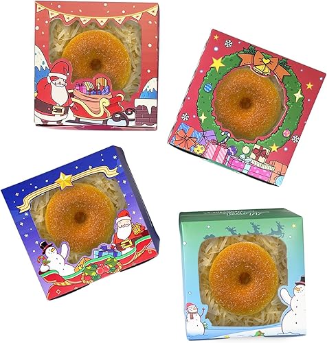 Miniatura 4 de Bakepacker Cajas de panadería de Navidad con ventana de 4 x 4 x 2.5 pulgadas, cajas de repostería de tamaño pequeño, mini cajas de galletas para