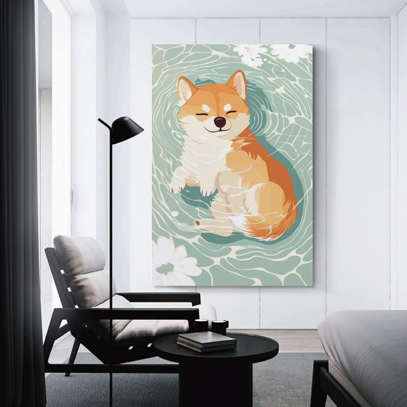 Junmoney Shiba Inu Floating in Water Decorative Wall Artwork 12x18inch(30x45cm), for Home Lounge, Bedroom Or Reading Nook, Easy Decor for Gallery Walls