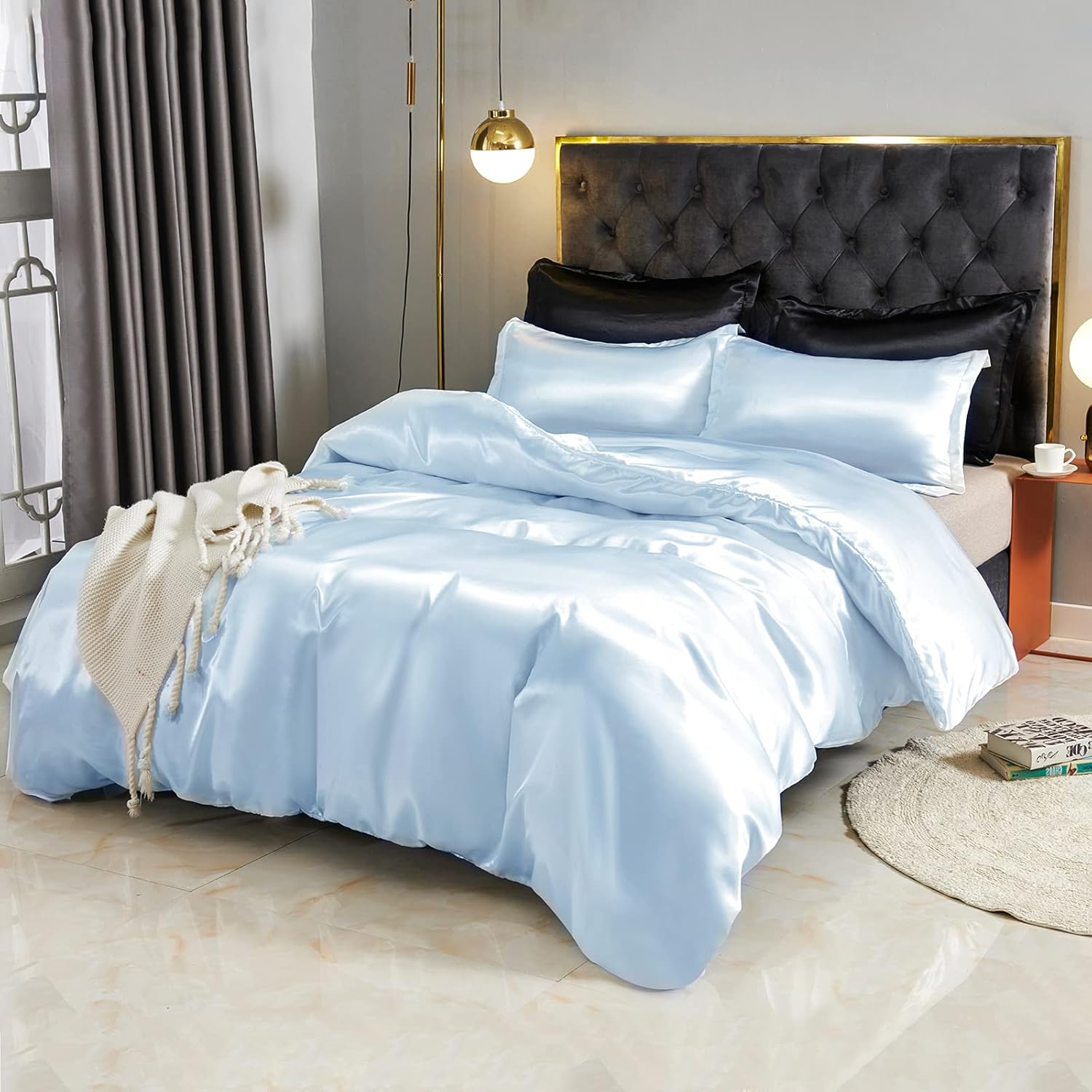 Luxury 100% Mulberry Silk Grade 6A 5-Piece Duvet Cover Set with Zipper Closure & Corner Ties – [Taupe] – [California King] – Luxury Soft Bedding for Elegant Comfort