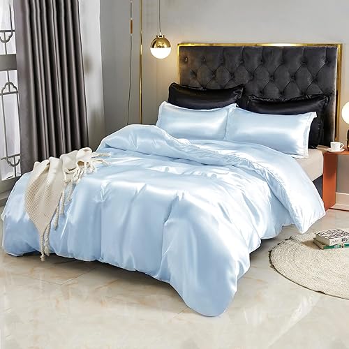Miniatura 1 de HOdo Home Funda de edredón de satén, tamaño Queen, 3 piezas, funda de edredón similar a la seda, ultra suave y transpirable, juego de ropa de cama
