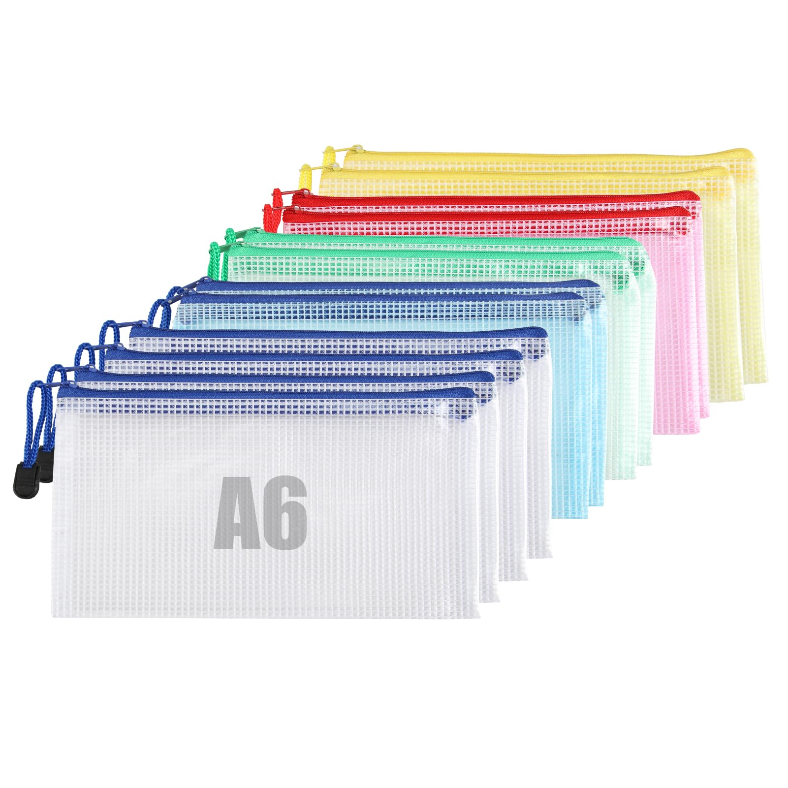12 Pochettes Zippées A6 LANAFAY - PVC Transparent Multicolore - Pour Documents, Bureau, Cosmétiques