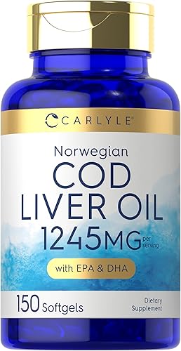 Carlyle Aceite de hígado de bacalao noruego | con EPA y DHA | 1245 mg | 150 cápsulas blandas | Cápsulas líquidas | Suplemento sin OMG y sin gluten