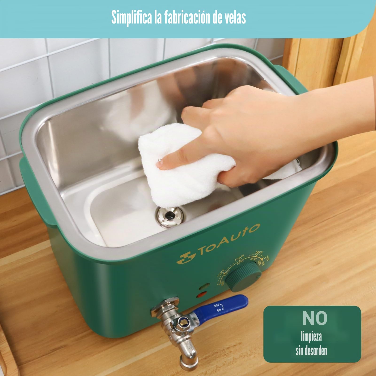 TOAUTO 4Qts Green Wax Melter Cera eléctrica con válvula de vertido rápido y control de temperatura para fabricantes principiantes