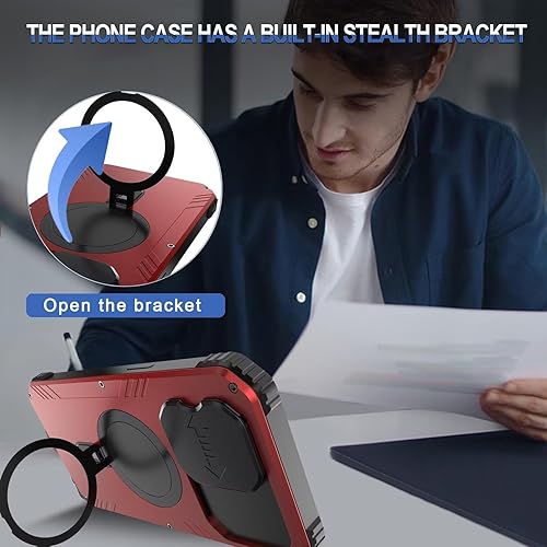 Miniatura 5 de Funda a prueba de golpes para iPhone 15 Pro Max compatible con carga Magsafe Soporte de anillo magnético Cubierta protectora de lente deslizante