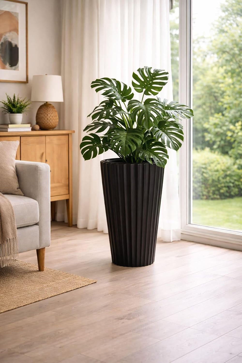 Lilyum Dekoratif Çizgili Saksı Vazo 58cm No:1 İç Hazneli 9Lt