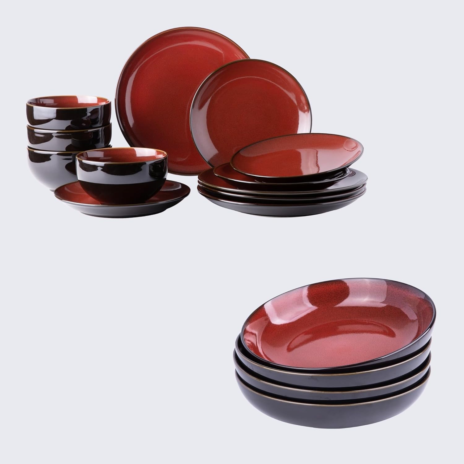 LERATIO Ceramic Dinnerware Sets,Stoneware Coupe Plates and Bowls Sets,Highly Chip and Crack Resistant | Dishwasher & Microwave & Oven Safe Dishes set,Reactive Glaze Dinnerware- Service for 4-16PCS