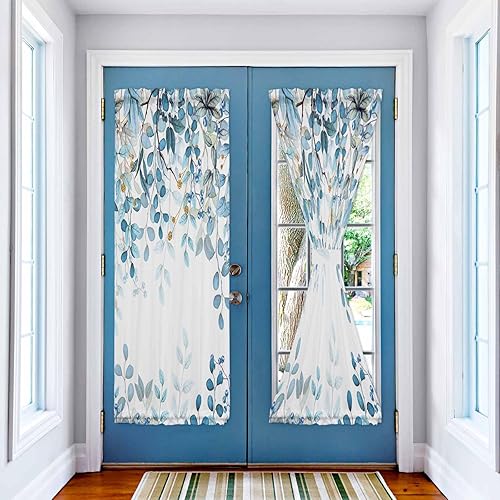 Miniatura 3 de Cortina de eucalipto francés para puerta delantera de acuarela para ventana de puerta, cortina de puerta lateral larga con bolsillo para barra para