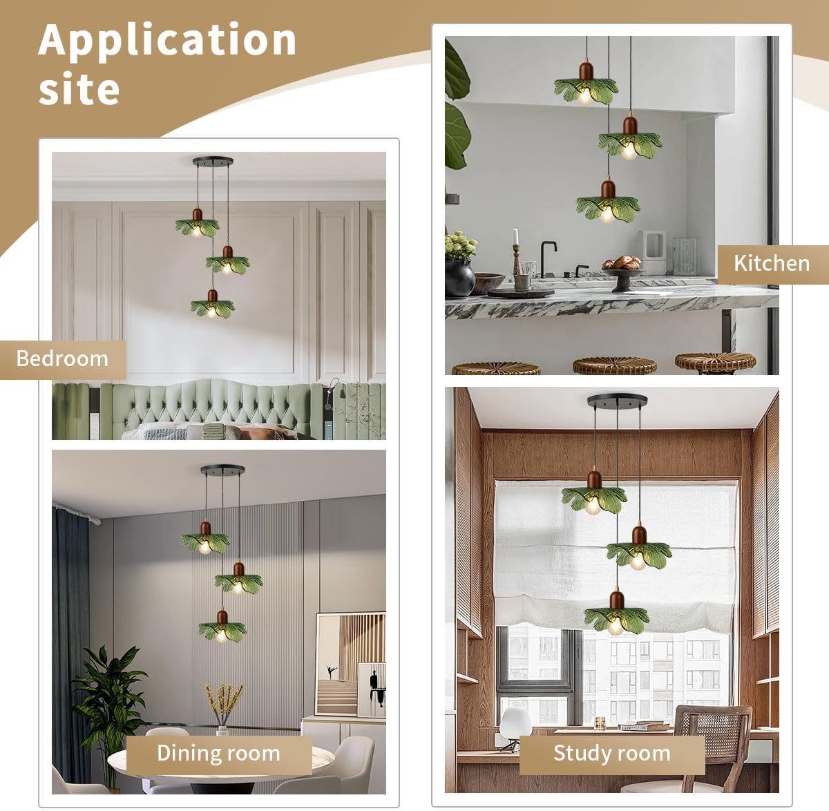Mid Century Chandeliers 3-Light Green Glass Hanging Pendant Lamp Art Decoration Light Fixtures Walnut Wood Black Vintage Chandelier for Dining Room, Living Room, Bedroom